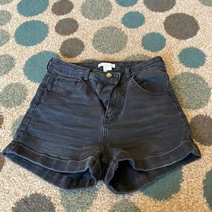 Grey/black jean shorts, size 4. Pre-owned but in great condition!
